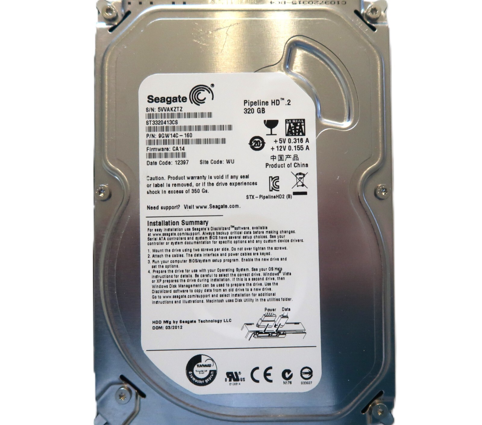 Seagate ST3320413CS 9GW14C-160 CA14 (5VV) WU China 320gb 3.5" Sata HDD 2012