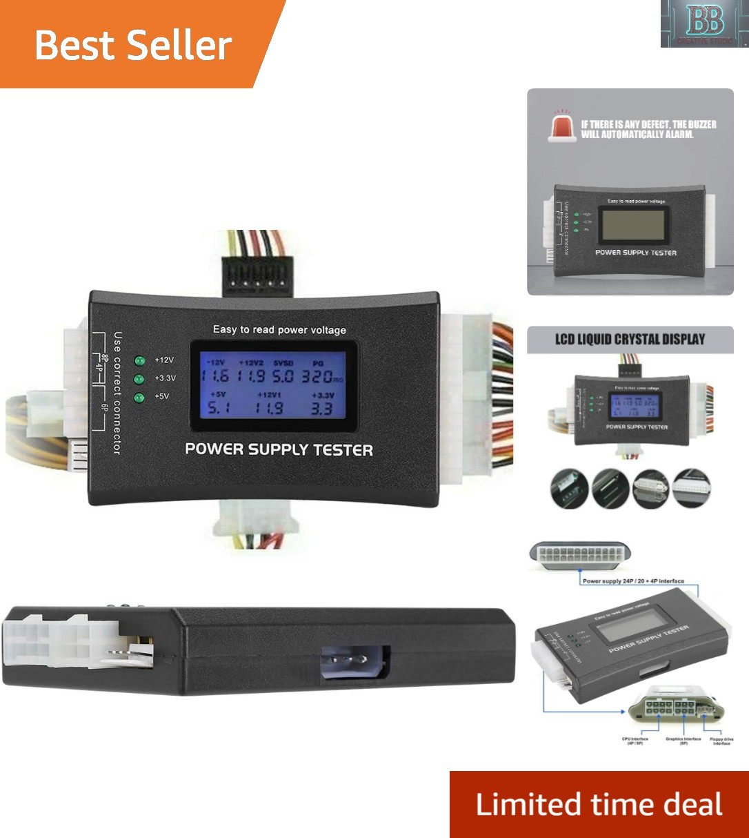 Compact ATX Power Supply Tester with LCD Display & Buzzer for Quick Diagnostics