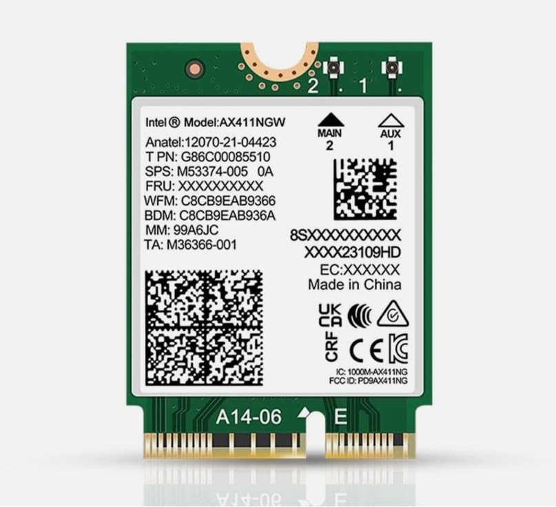 Intel AX411.NGWG.NVX. Intel Killer IEEE 802.11ax Bluetooth 5.3 Tri Band Wi-Fi/Bl