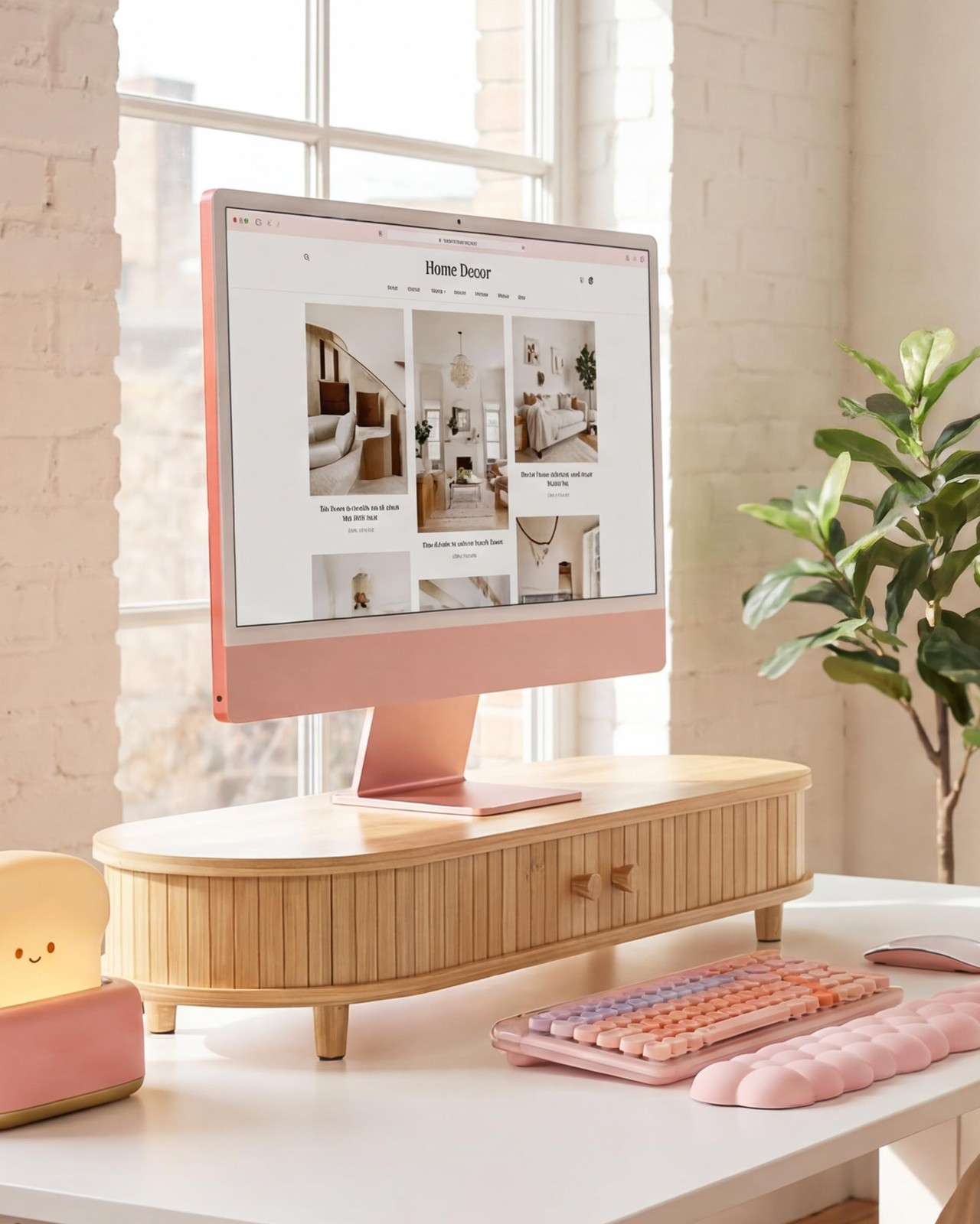 Bamboo Computer Monitor Sand Riser,Curved Wood Desk Shelf