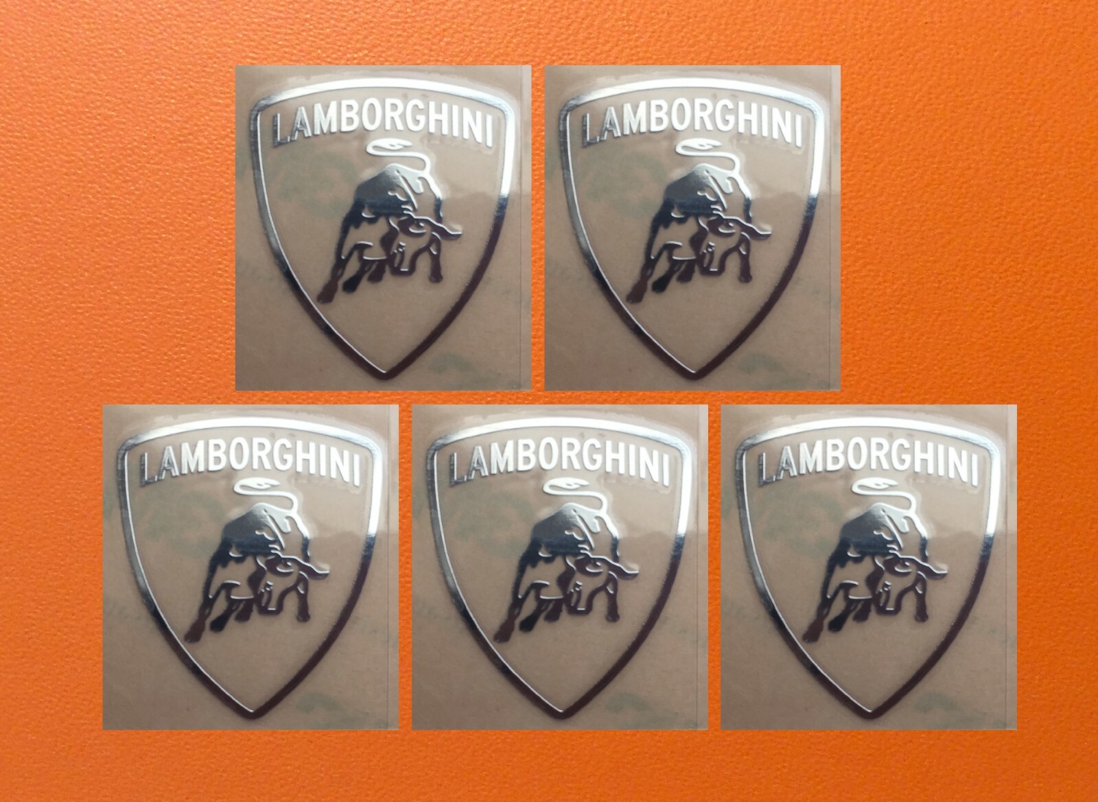 5 pcs Sticker for Lamborghini Skylake Silver Chrome Color Logo Decal 27mmx30mm