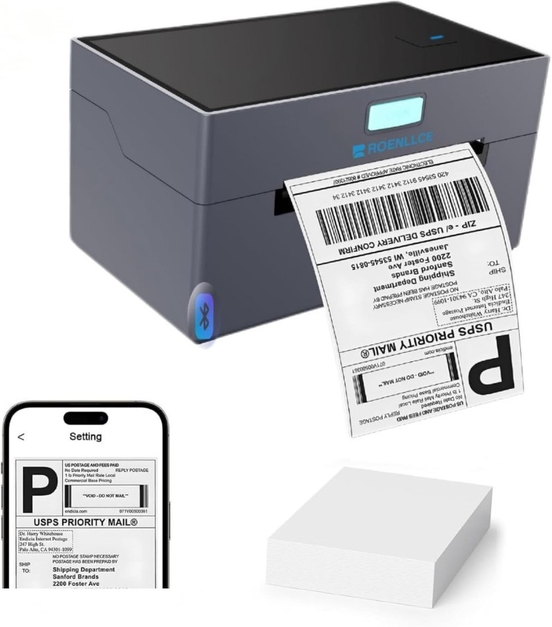Thermal Shipping Label Printer 4x6 Bluetooth Shipping Printer for Small Business