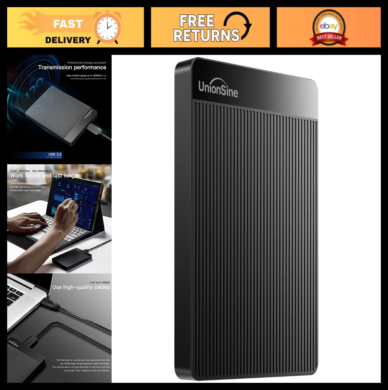 500GB Ultra Slim Portable External Hard Drive - USB 3.0, Fast Data Transfer, Lig