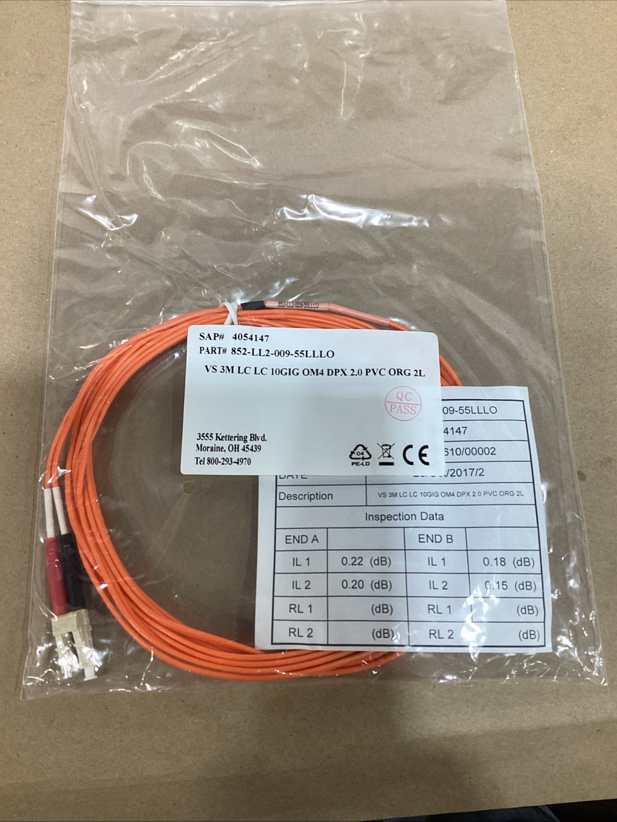 ENET MultiMode Duplex Fiber Patch Cable (9 Meters) 852-LL2-009-55LLLO LOT OF 10