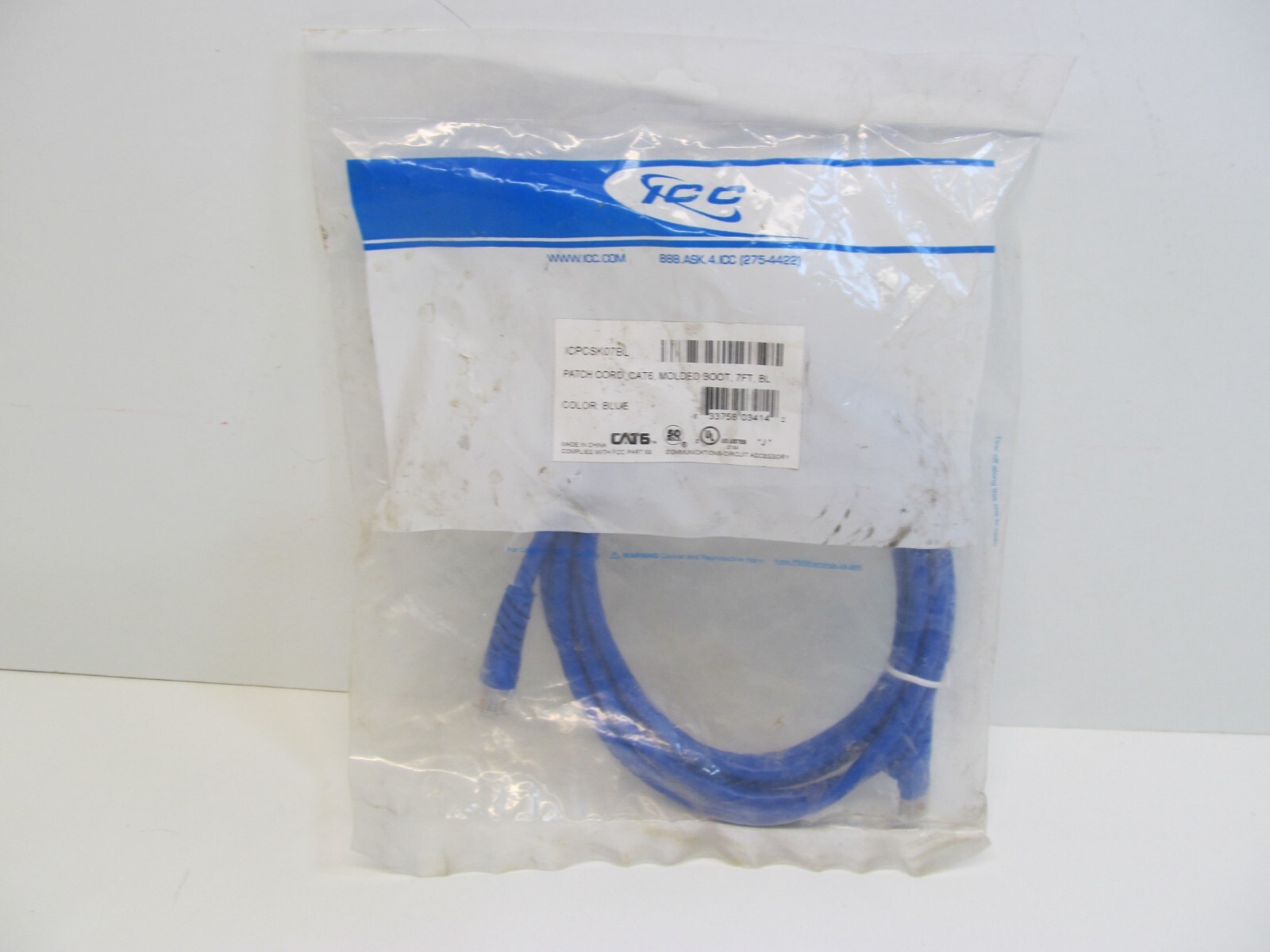ICC ICPCSK07BL Cat 6 Patch Cord, Blue, 7 Ft.