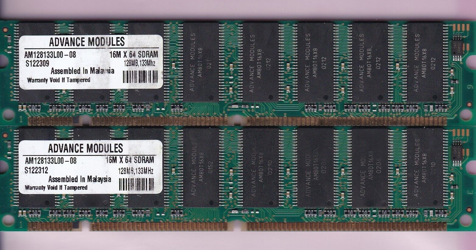 256MB 2x128MB ADVANCE MODULES PC-133 AM128133L00-08 PC133 3.3V SDRAM SDR Ram Kit