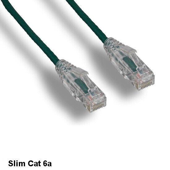 Green 20 feet Ultra Slim Cat6A UTP Patch Cable 28 AWG OD 4.0mm Bare Copper RJ45