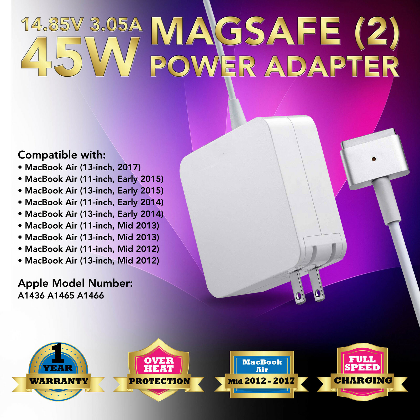 45W AC Adapter Charger for Apple 11" 13" Macbook Air 2013 2014 2015 A1436 A1466