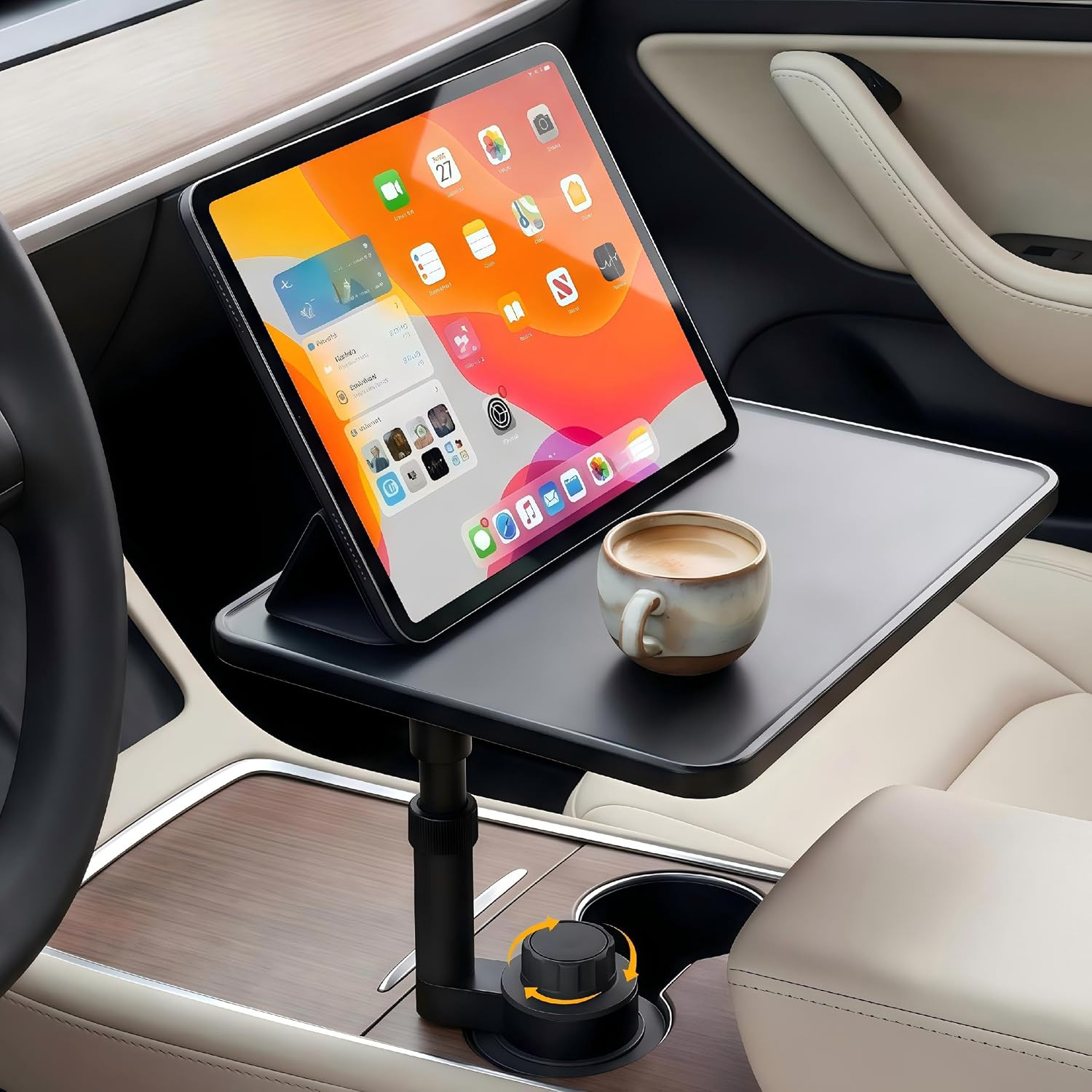 Car Desk for Laptop，Car Tray with 360° Rotating Cup Holder,Adjustable Height