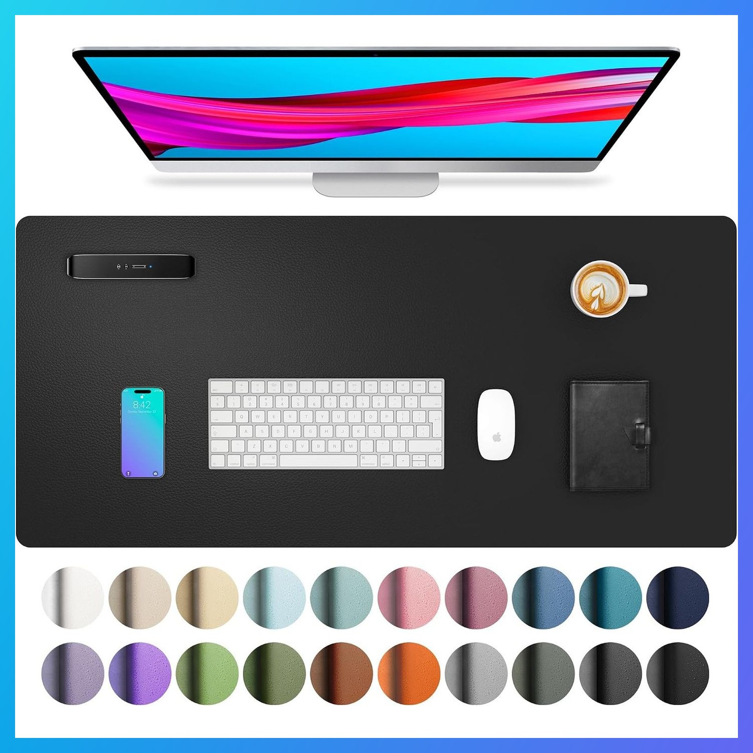 Non-Slip Waterproof PU Leather Desk Pad Protector for Mouse, Writing Desk, Offic