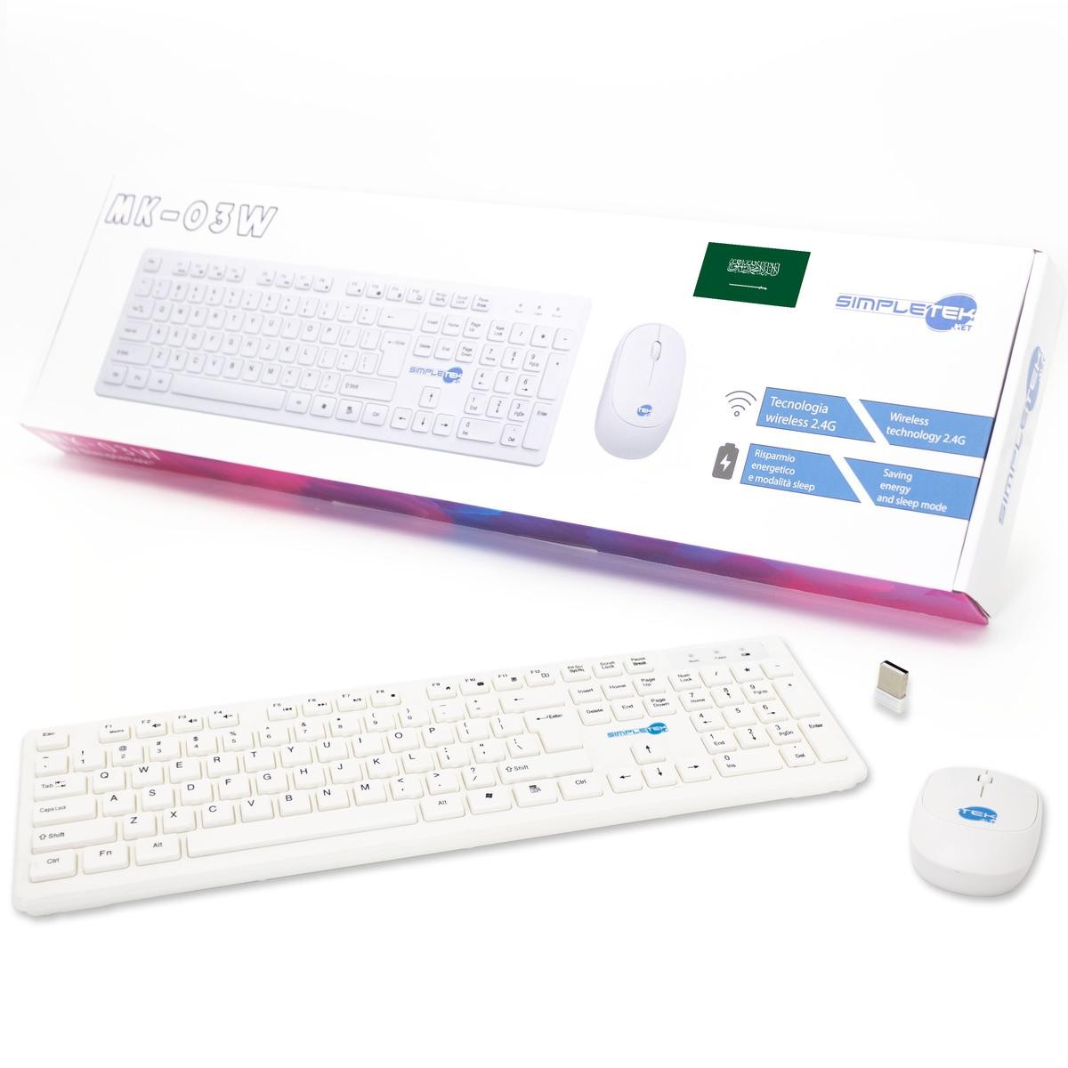 Wireless Mouse And Keyboard Kit Arabic QWERTY White Set M&K Arabic