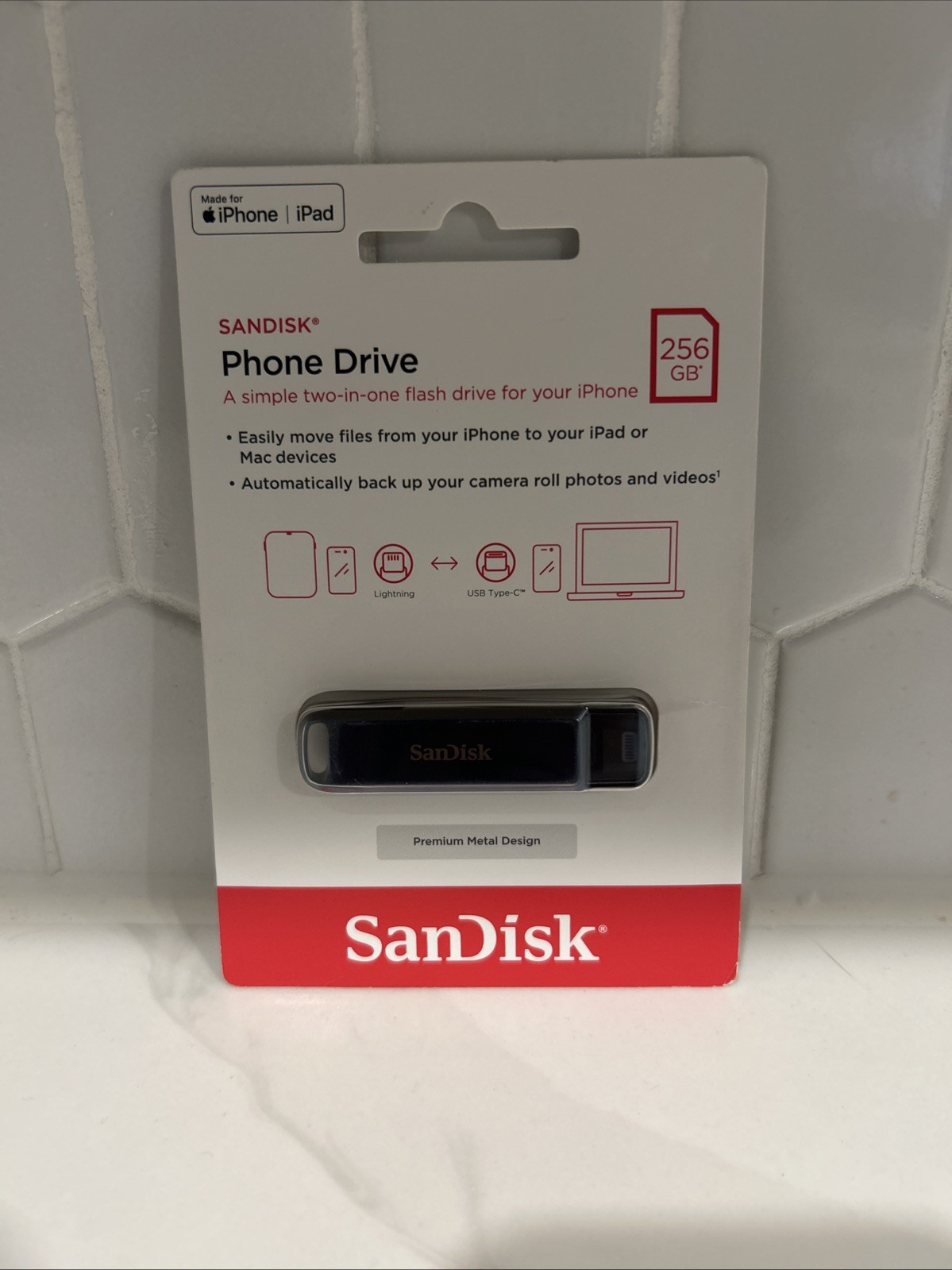 SanDisk Phone Drive 256GB USB Flash Drive for iPhone, Lightning and USB Type-C