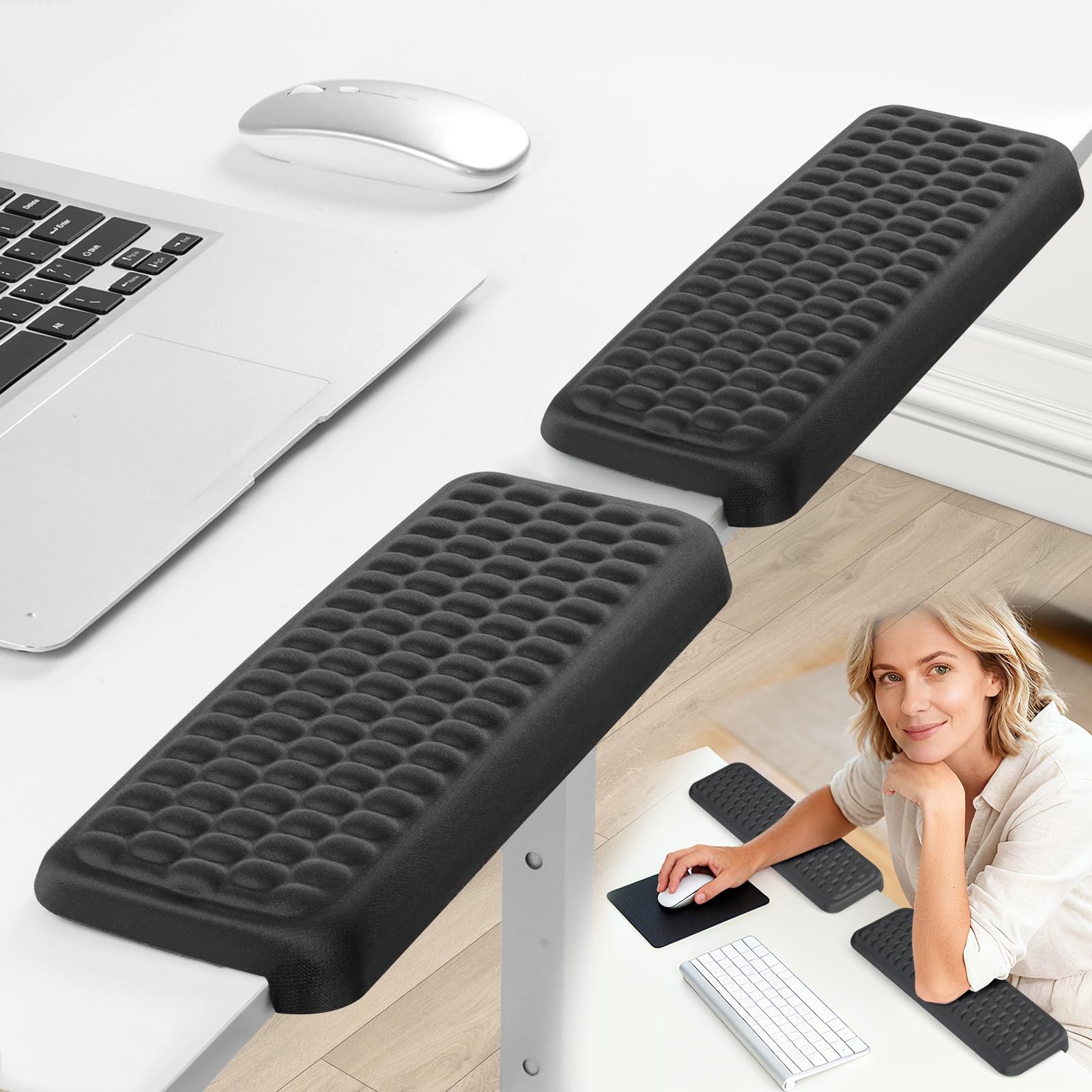 2 PCS LShaped Desk Elbow Rest Pad Ergonomic Memory Foam Edge Cushion Black
