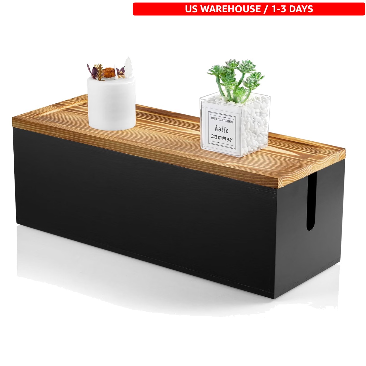 Elegant Large Wooden Cord Concealer Box - Indoor Cable Management Solution