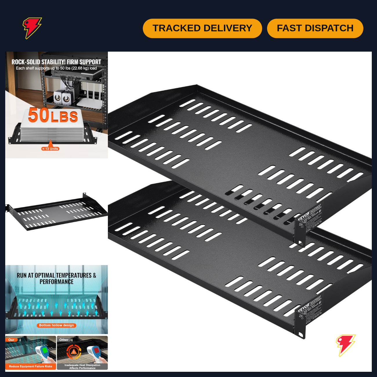 Universal 1U Vented Server Rack Shelf - 2PCS Cantilever Tray for 19" Equipment,
