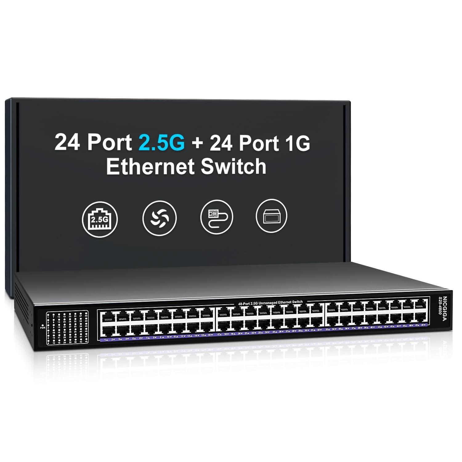 48 Port 2.5Gb Ethernet Switch Unmanaged, NICGIGA 48 Port 2.5G Network Switch