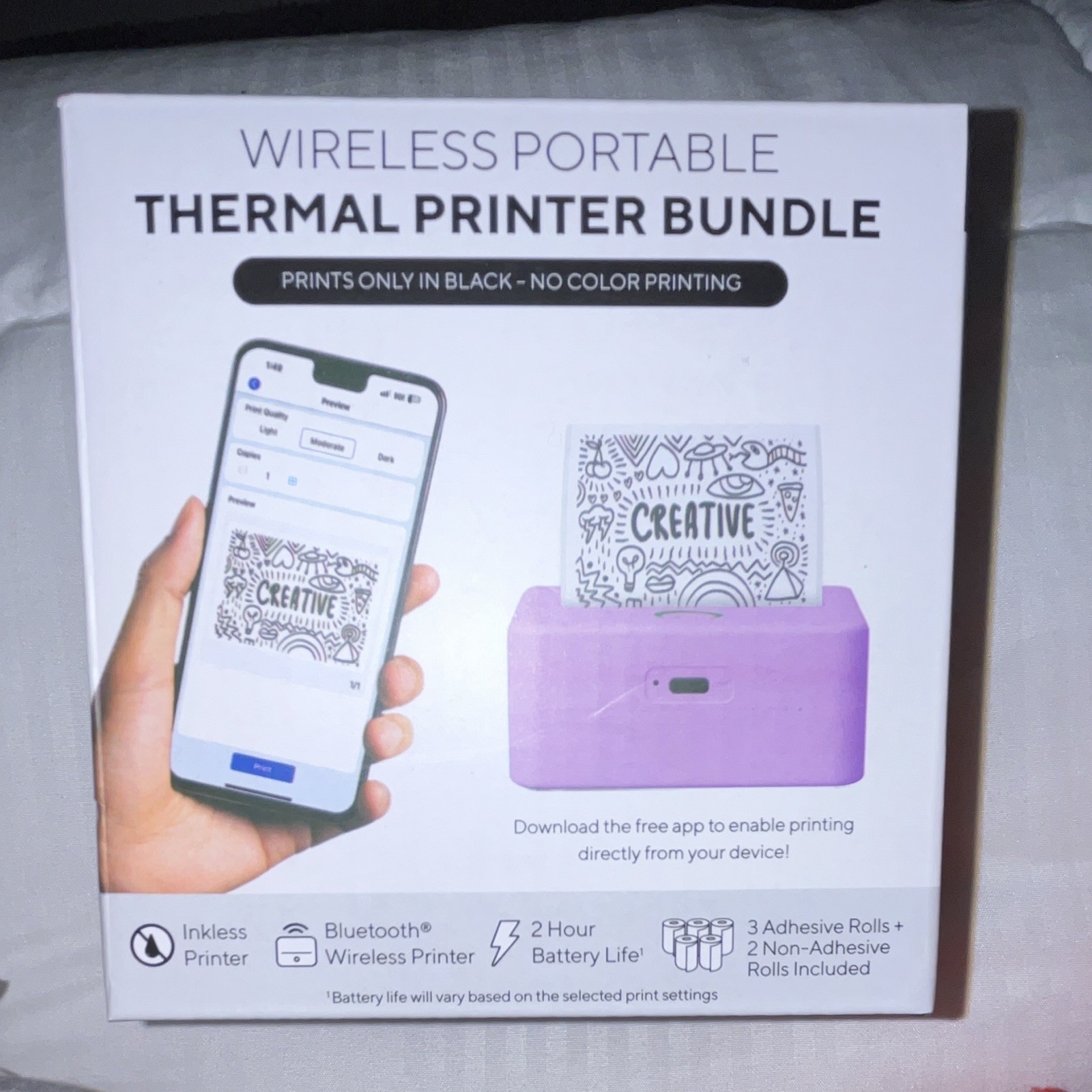 Core Portable Wireless Bluetooth Thermal Label Printer, Inkless B&W, New