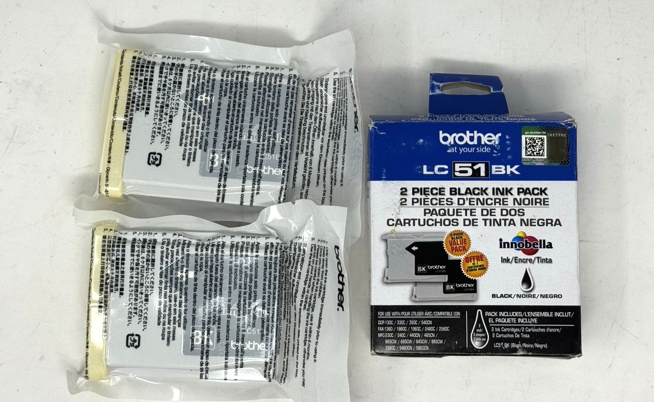Brother LC-51 Black Ink Cartridges (2 Pack) 09/2025