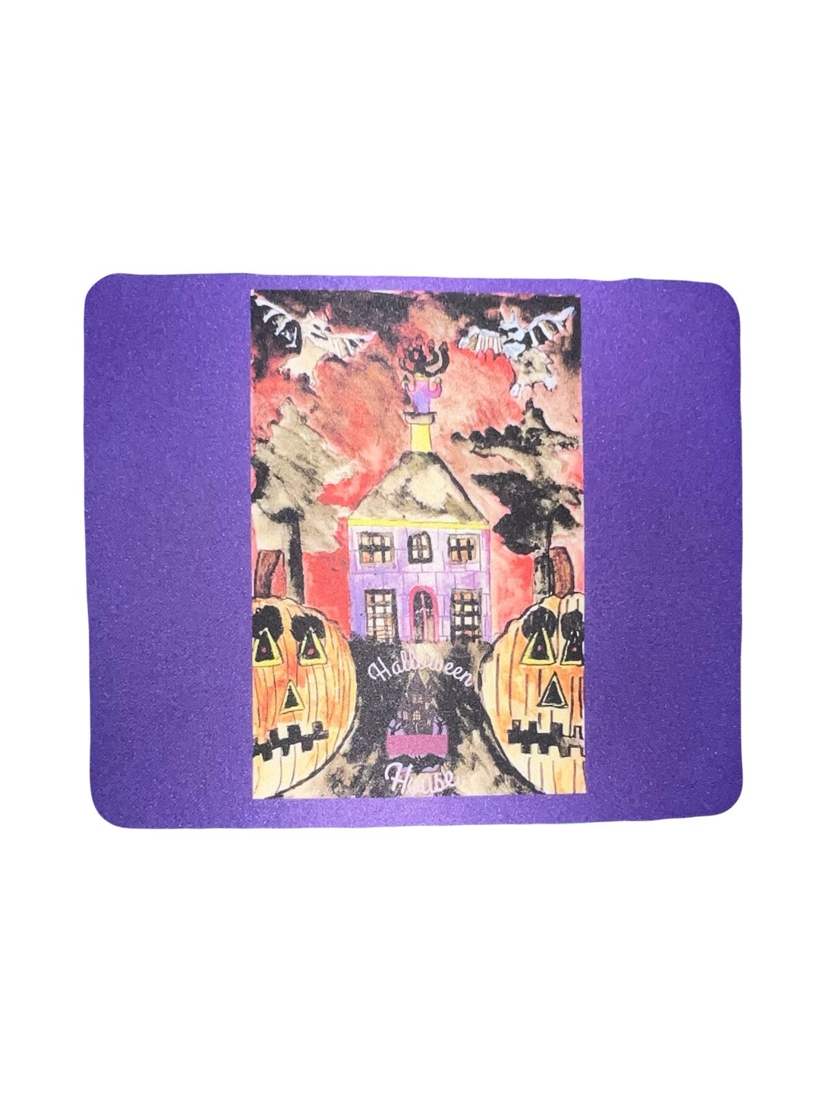 Acrylic Handmade Purple Photo Mouse Pad 3cm Thick Square “Halloween House”