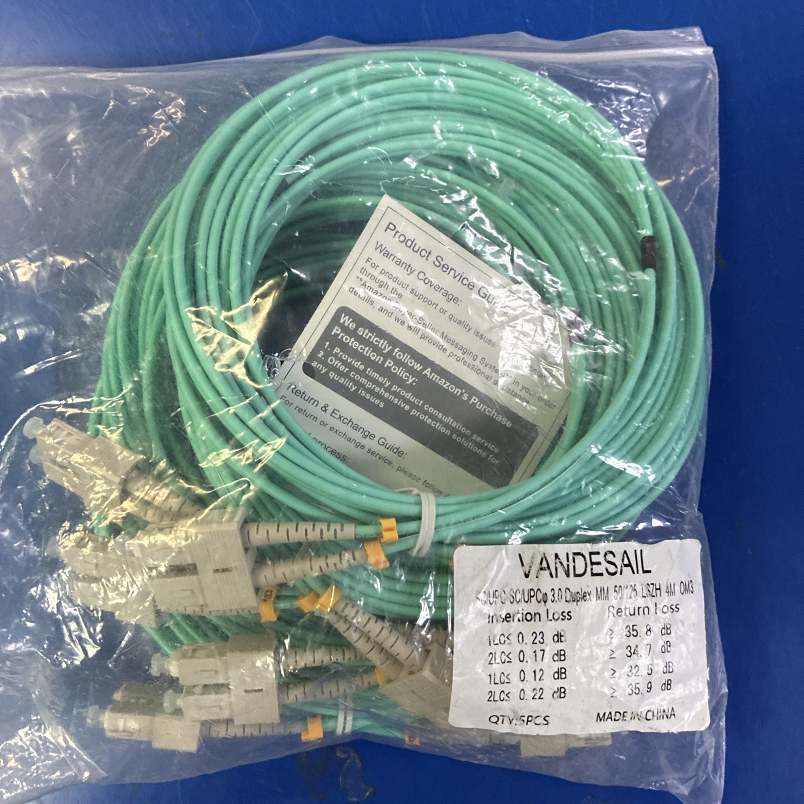 SC to SC Fiber Patch Cable 5 PackOM3 10/40GB Multi Mode Duplex Fiber Jumper-5 pc