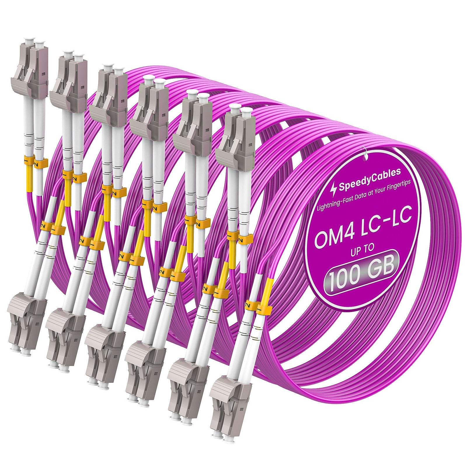 SpeedyCables- 6-Pack OM4 LC to LC Fiber Patch Cable 5M(16ft), 40G/100Gb 50/125um