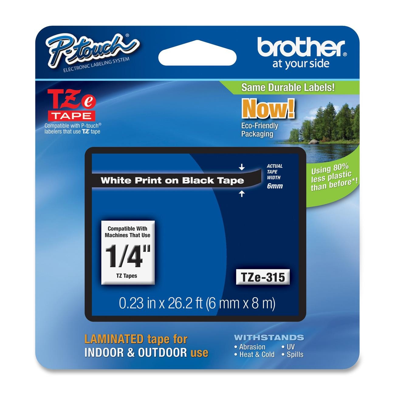 Brother TZe315 6mm 1/4" white on black P-touch TZ tape PT H100 P700 2030VP 2030