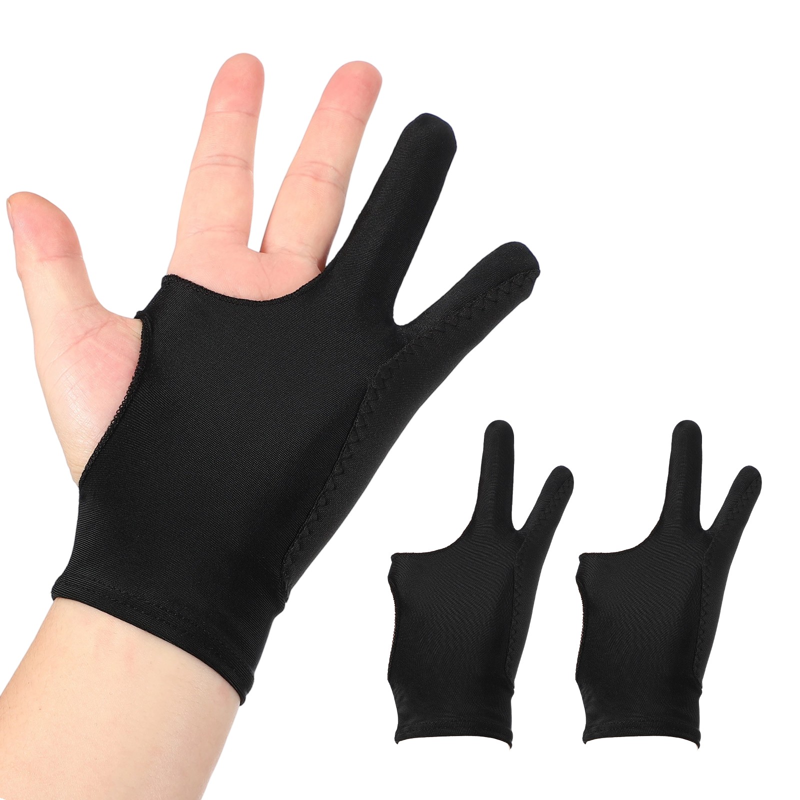 2pcs Artist Drawing Glove S Size 3-Layer 2-Finger Graphics Painting Glove Black