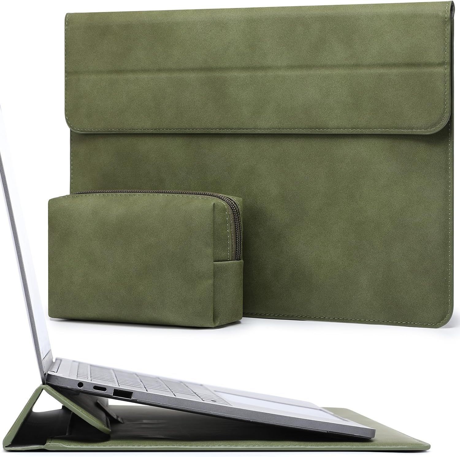Sleeve for 15-16 Inch Laptop with Stand, Olive Green Case Bag