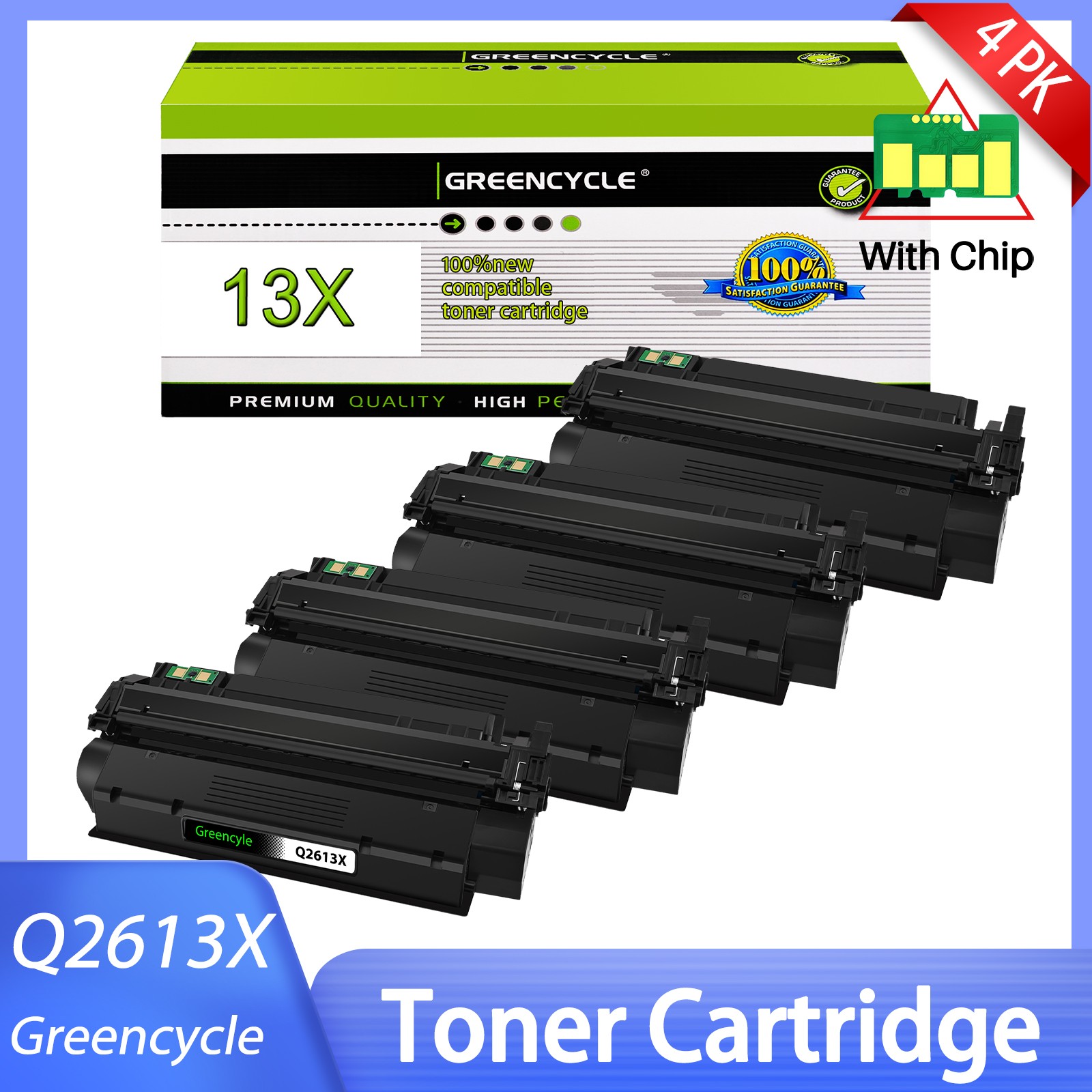 4PK Q2613X 13X Black High Yield Toner Cartridge Compatible For HP LaserJet 1300n