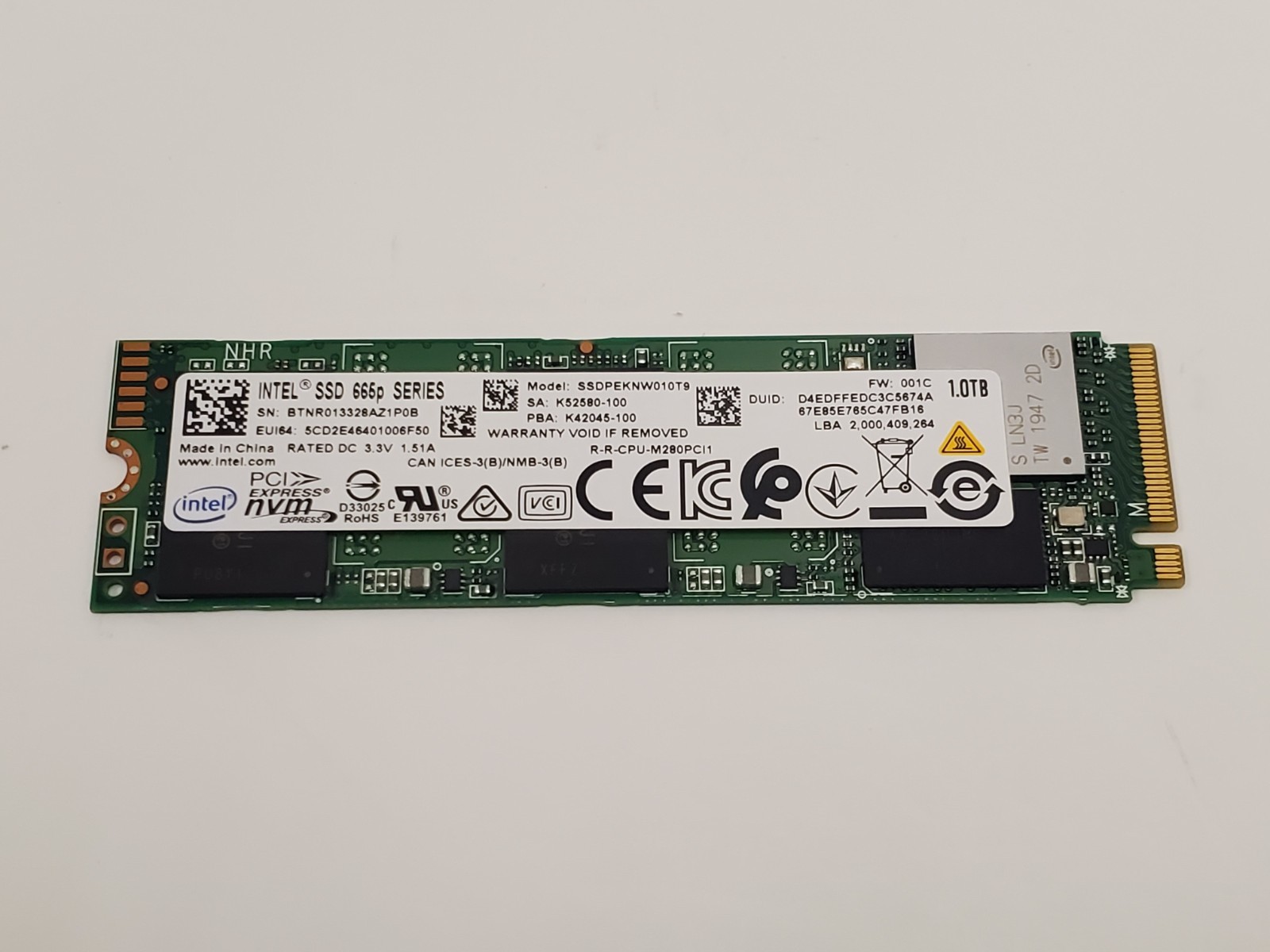 Intel 665p Series 1.0TB 2280 M.2 PCIe NVMe (SSDPEKNW010T9)