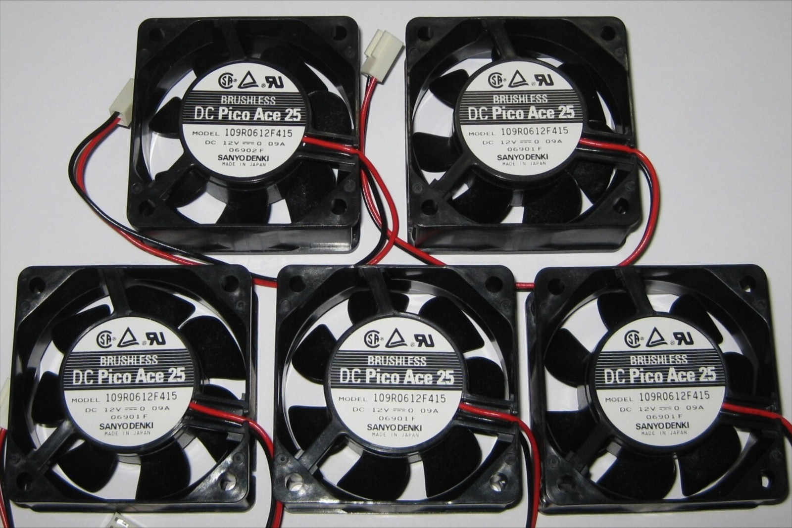 5pcs Sanyo Denki Pico Ace 25 12V DC - 60mm Cooling Fan 3100 RPM 109R0612F415