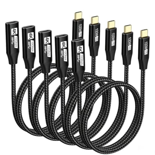 USB C Extension Cable 6FT 5-Pack | 100W/10Gbps/4K@60Hz Braided