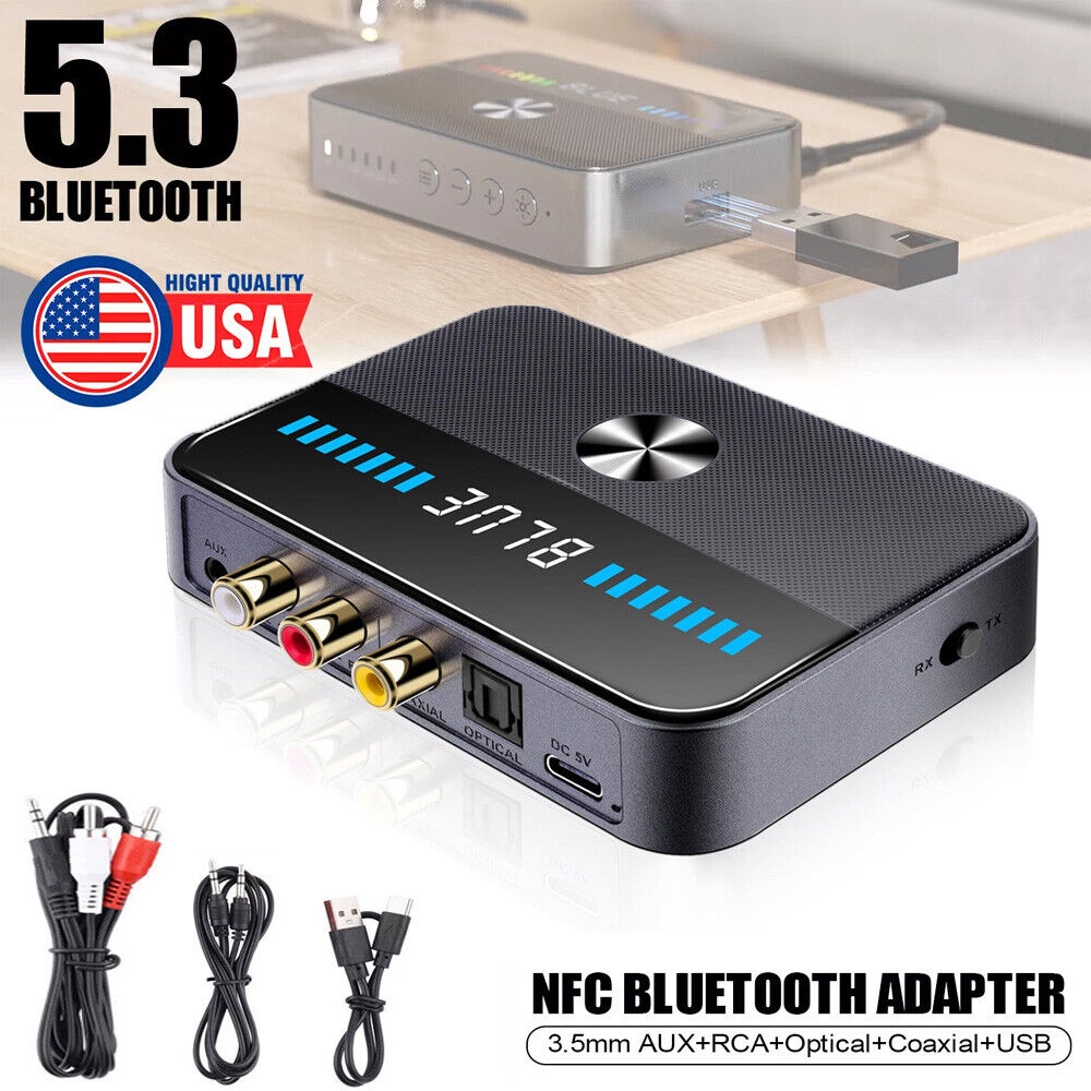Bluetooth 5.3 Transmitter Receiver Adapter USB NFC 3.5mm AUX RCA Coaxial Optical