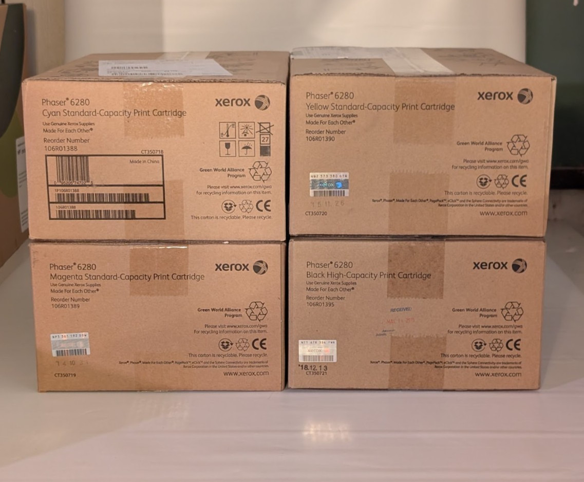 Genuine XEROX Phaser 6280 toner, High capacity Black, Standard capacity C,Y,M