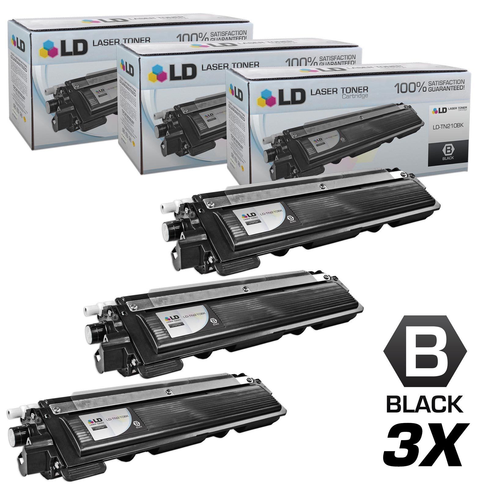 LD TN210 Black Laser Toner Cartridge Set of 3 for Brother TN-210BK MFC-9325CW
