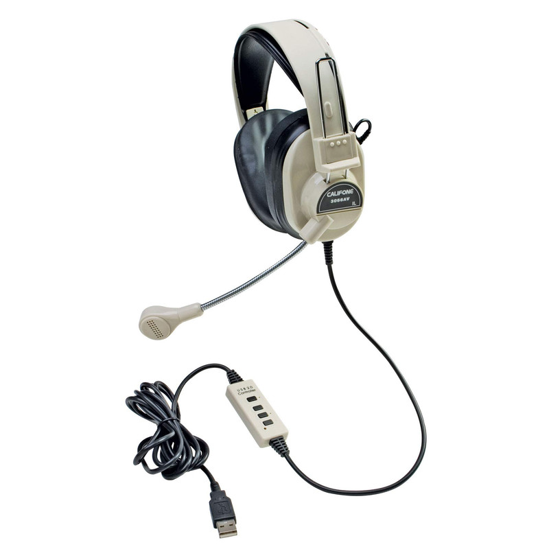 Califone Caf3066Usb Deluxe Multimedia Stereo Headset Boom Microphone Usb Plug