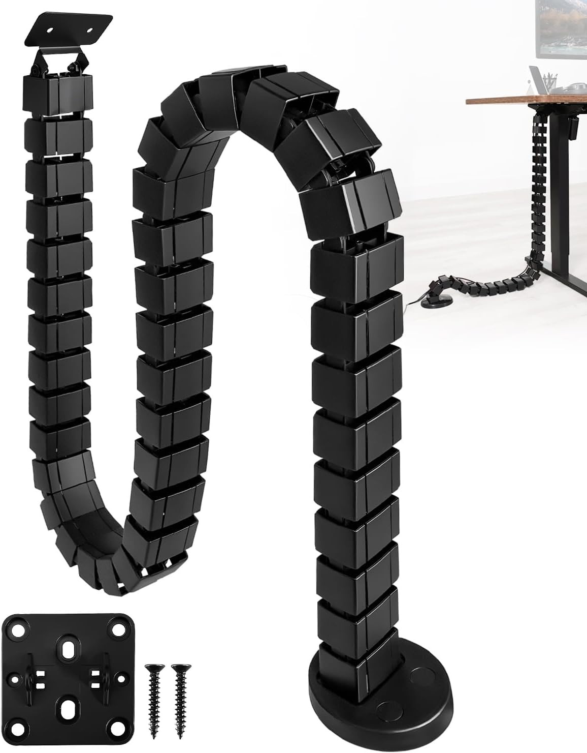 Under Desk Cable Management Kit for Sit Stand Desk, Flexible Spine Raceway |