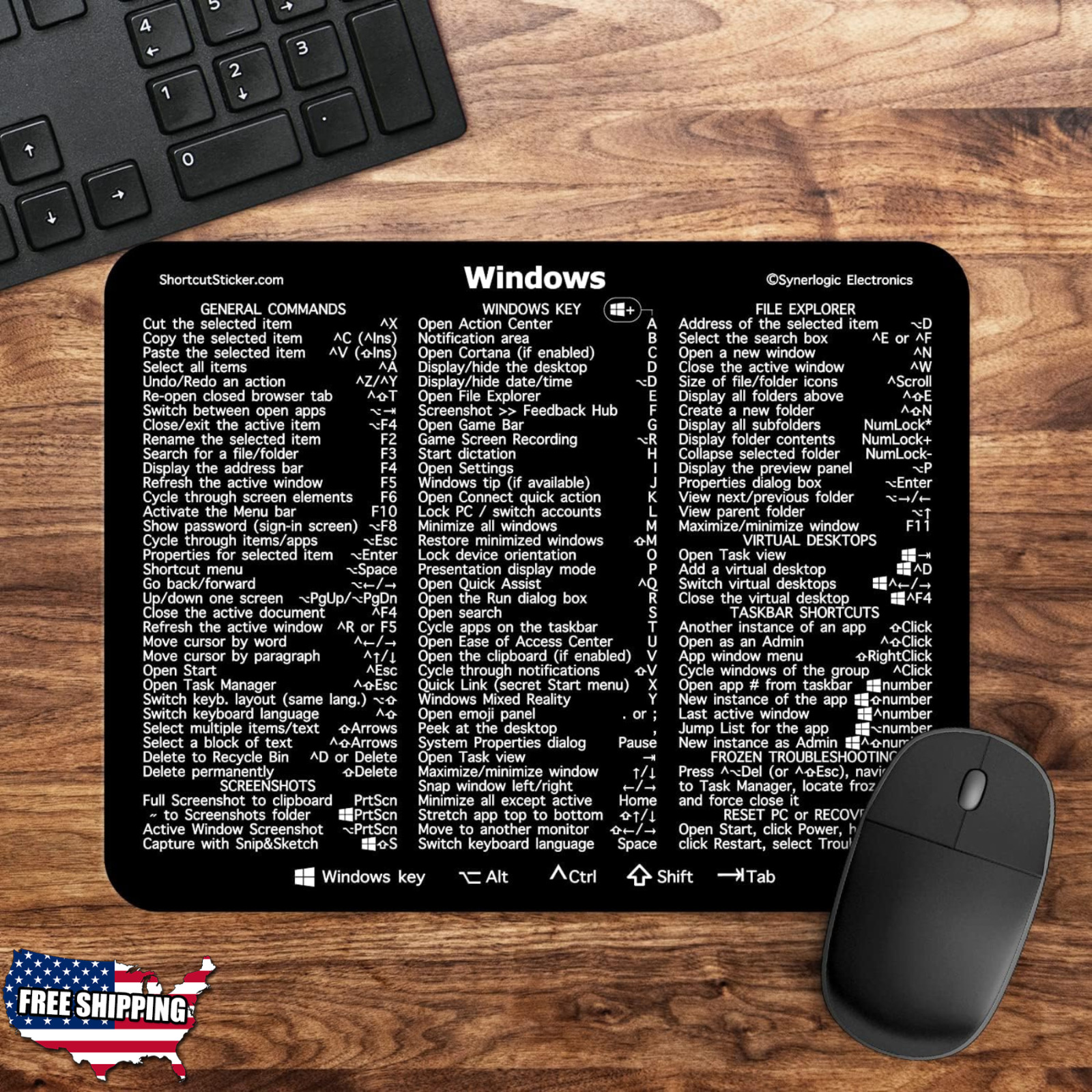 Synerlogic Windows PC Ultimate Keyboard Shortcut Reference Guide Mousepad