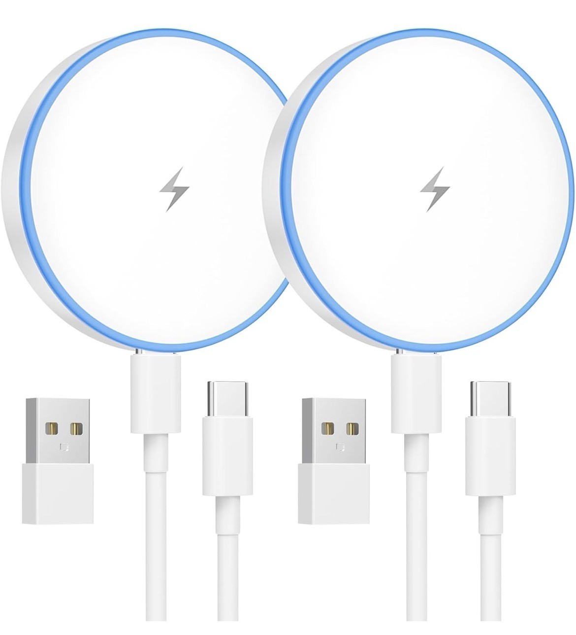 2 Pack Magnetic USB-A to USB-C Charging Cable 3.3 ft White Universal