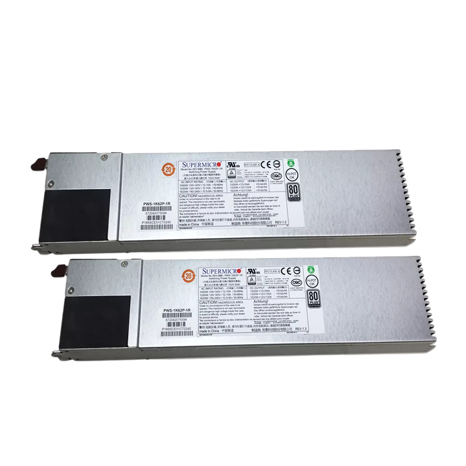 Lot 2x Supermicro 1620W 80 Plus Platinum 1U Redundant Power Supply PWS-1K62P-1R