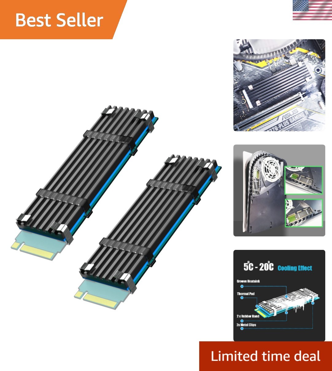 Dual Pack M.2 Heatsink & Thermal Pads for Enhanced Desktop and PS5 Cooling