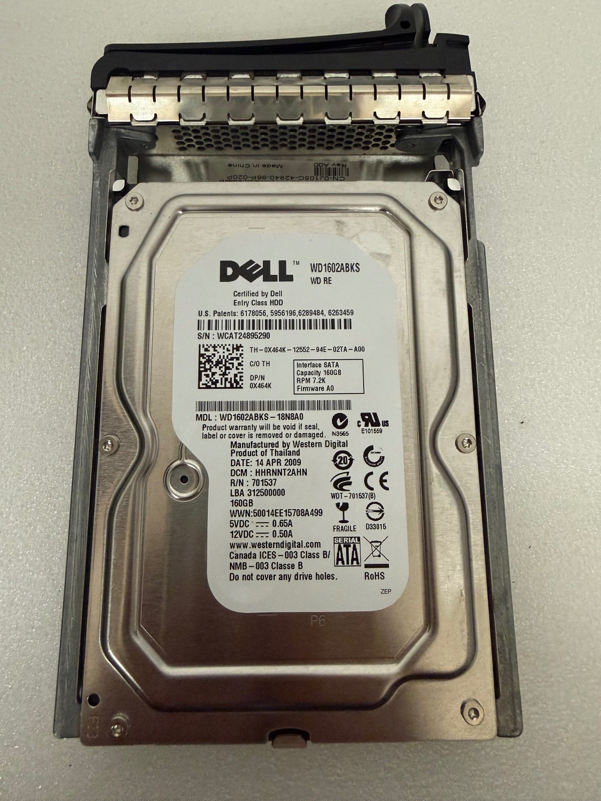 Dell 160GB 7.2K SATA 3.5 Hard Drive WD1602ABKS 0X464K with Caddy