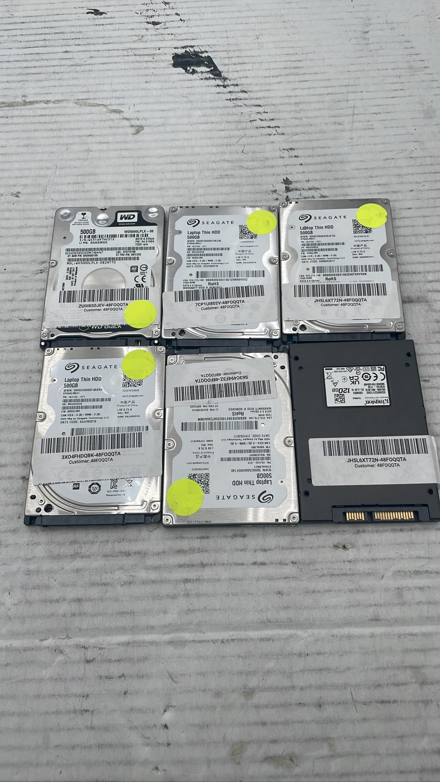 Kingston SQ500S37/120G 120GB SSD & Seagate ST500LM021 WD5000LPLX 500GB Lot of 6