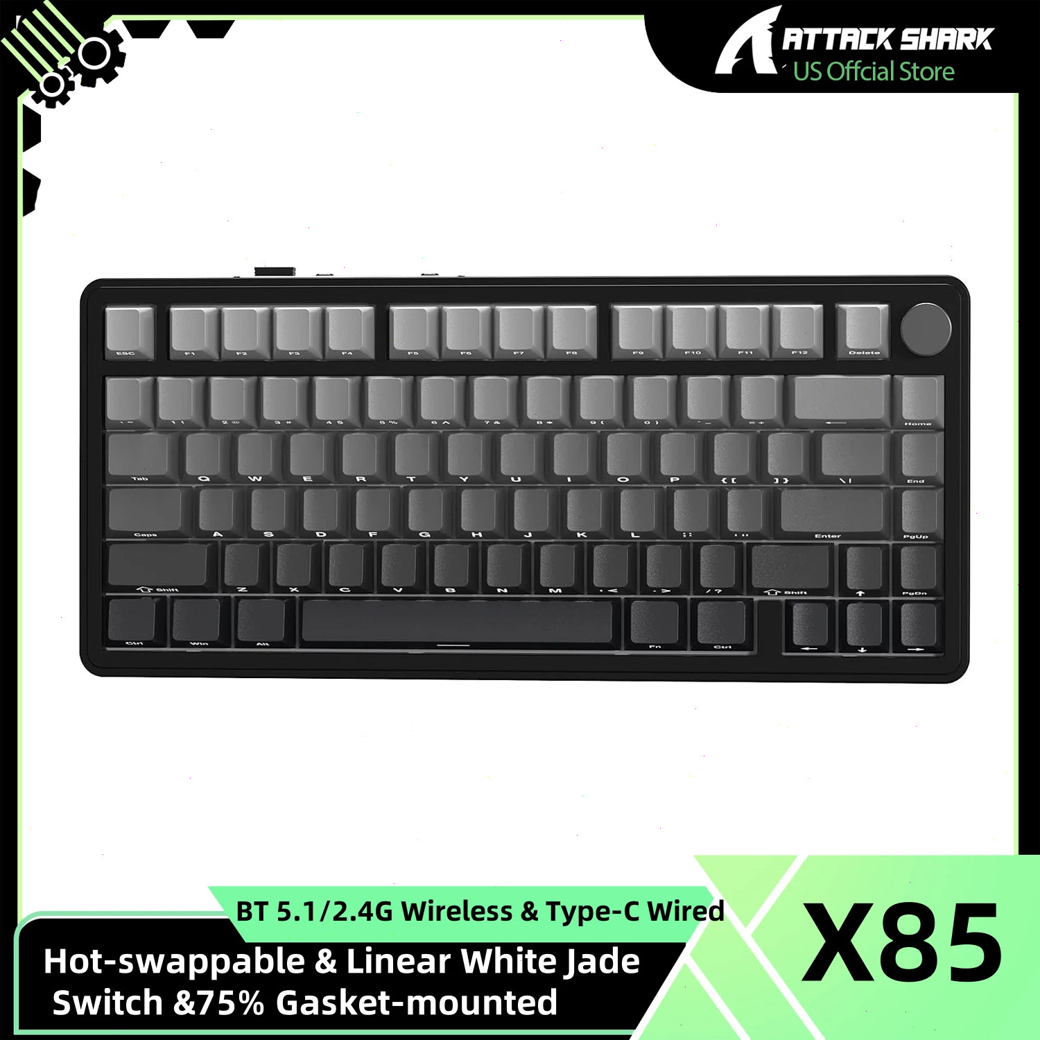 ATTACK SHARK X85 Wireless Mechanical Keyboard, TKL 82 Keys BT 5.0/2.4GHz/USB-C