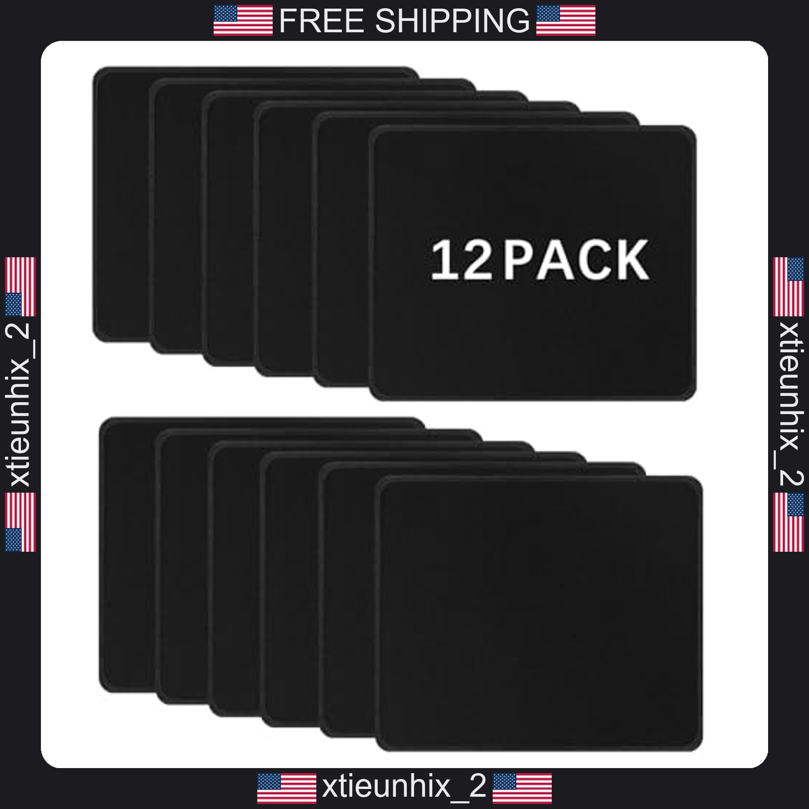 12 Pack Black Mouse Pads 10.2x8.3 Inches with Stitched Edges and Non-Slip Base