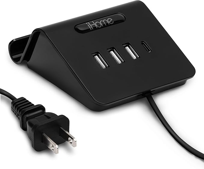 iHome 4 Port USB Charging Hub with Phone Holder Black - 2IHCH2267B4L2