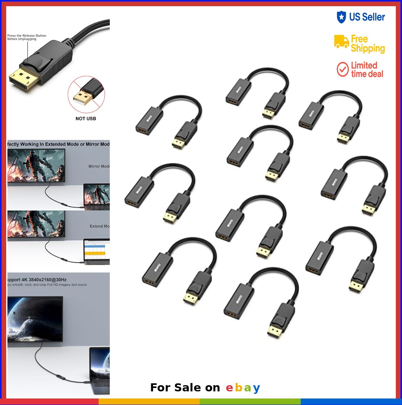 DisplayPort to HDMI Adapter 10 Pack 1080p Gold Plated Laptop Monitor Projector