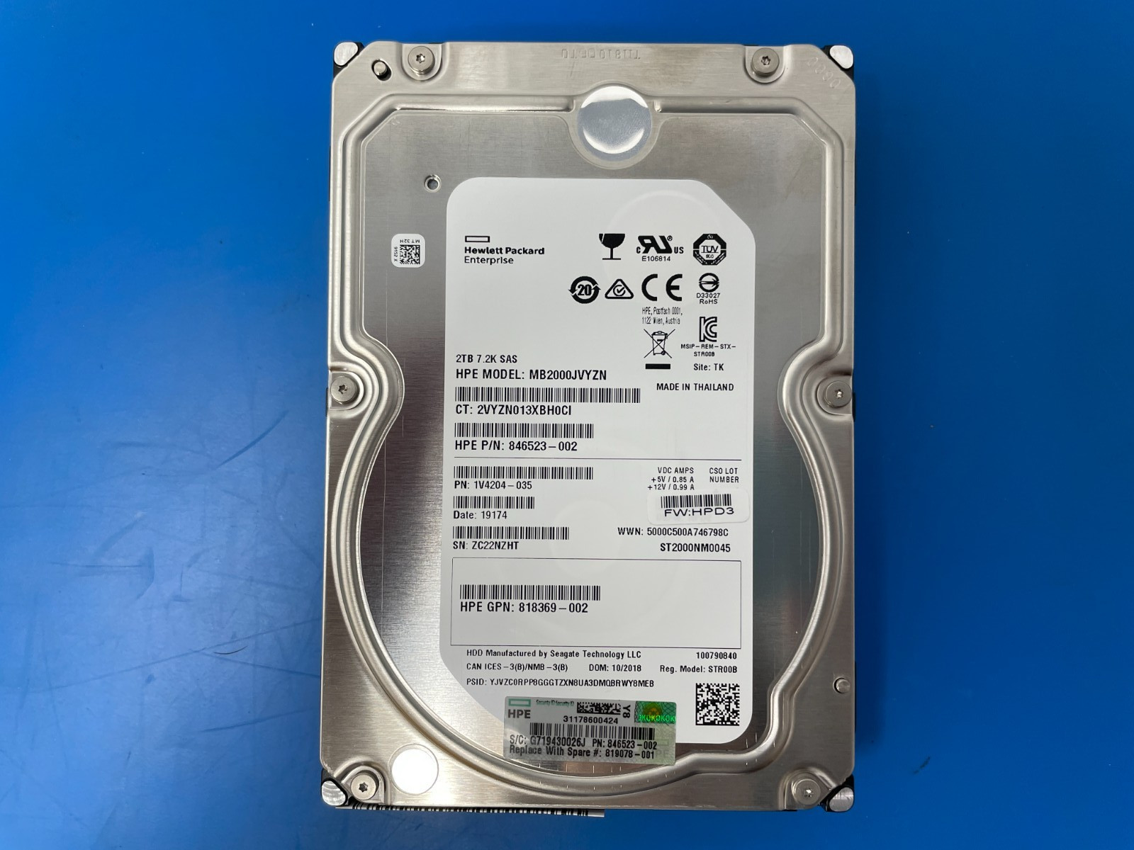 Perfect Health HPE-branded Seagate 2TB HDD, 3.5" 7.2K 12G SAS ST2000NM0045