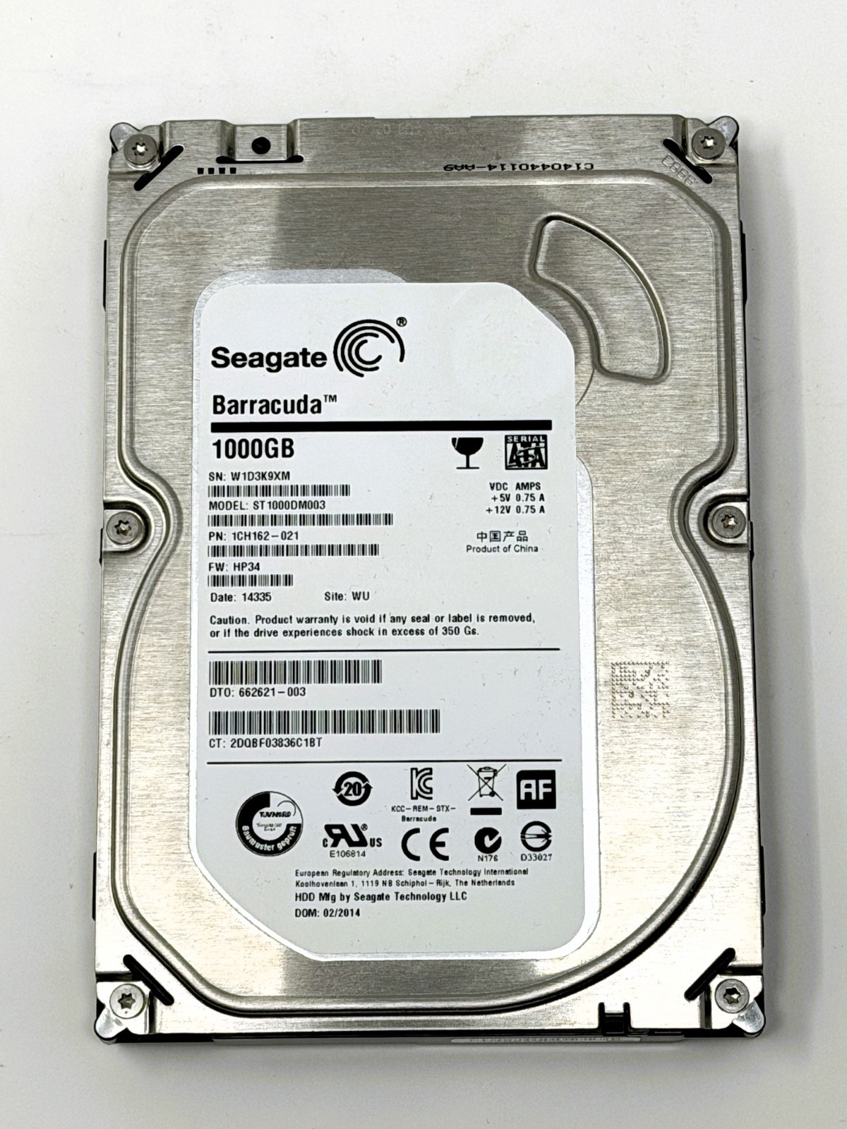 Seagate Barracuda ST1000DM003 1TB 7200RPM 3.5" SATA HDD 1CH162-021