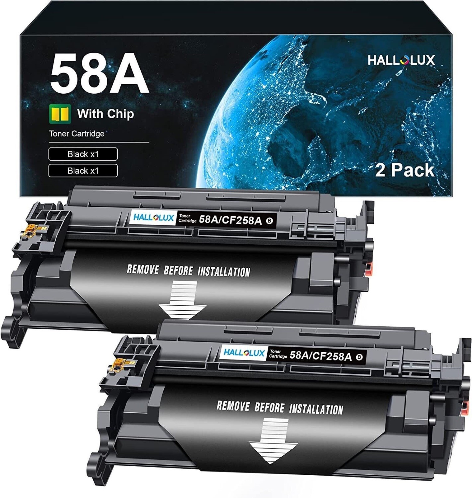 2x 58A Replacement Toner Cartridge with Chip for HP M304, M404, M406, M428, M430